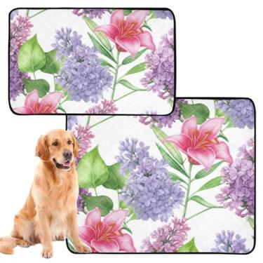 Imagem de TSENQUE Lírios coloridos flores lilás para animais de estimação almofadas de xixi para animais de estimação reutilizáveis almofada absorvente para parto tapete impermeável para gaiola de cachorro