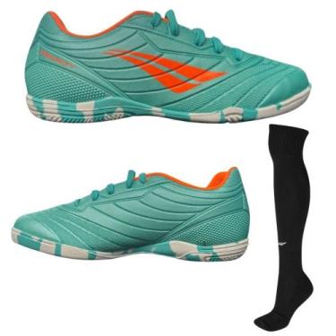 Imagem de Chuteira Futsal Penalty Matis Infantil Turquesa Laranja + Meião Matis,