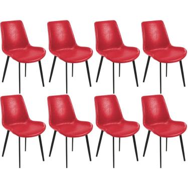 Imagem de Kit 8 Cadeiras De Jantar Estofada Chicago Base Metal - Vermelho