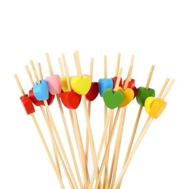 Imagem de Kit de Bambu Para Petisco Decorado Bolinha dourada (Coração Colorido(100 unidades))