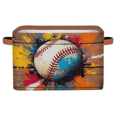 Imagem de Cesta de beisebol retangular infantil – Caixa de armazenamento de brinquedos esportiva dobrável com alças, organizador de tecido, prateleira, livro, decoração de sala de esportes, presentes de