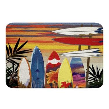 Imagem de Feelyou Tapete de banho antiderrapante oceano praia prancha de surf tapete absorvente desgrenhado para praia havaiana tapetes de banheiro de microfibra férias de verão natureza piso de banheiro capacho interior decoração de quarto 50 x 81 cm
