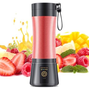 Imagem de Liquidificador portátil para smoothies e shakes – Liquidificador sem fio de tamanho pessoal com 6 lâminas de aço inoxidável, recarregável por USB, copo de suco de viagem sem BAP de 380 ml para