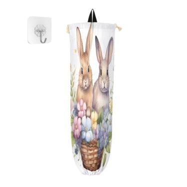 Imagem de 2 coelhos na cesta com suporte de saco de plástico de flores, protetor de saco para sacolas de plástico de supermercado, suportes de saco de plástico para suporte de parede, 1 pacote