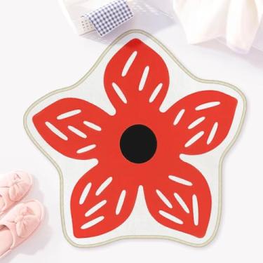 Imagem de Allenjoy Tapete de banho de 79 cm x 77,5 cm com flores vermelhas estranhas – Tapete para banheiro, cozinha, sala de estar, casa, escritório, berçário, decoração, antiderrapante, durável, lavável