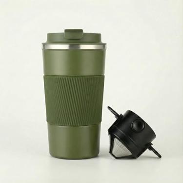 Imagem de Copo Térmico 500ml para Café com Coador Inox Reutilizável | Parede Dupla, Tampa Antivazamento e Uso Diário (Verde Militar)