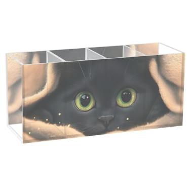 Imagem de TSENQUE Lindo suporte de lápis de mesa, lindo cobertor de couro de gato preto, organizador de marcadores de acrílico, copo artístico, material de mesa personalizado para escritório e estética
