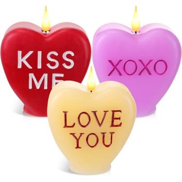 Imagem de Retisee 3 velas de coração sem chamas com controle remoto feito à mão de chiffon limão doce vela de LED coleção romântica dos namorados velas operadas por bateria para aniversário de casamento (marfim