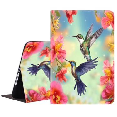 Imagem de POIUYTREW Capa para Samsung Galaxy Tab A11 Plus 2025 / A9 Plus 2023 11 polegadas, capa fólio de couro PU capa inteligente com suporte e despertar/hibernar automaticamente, flores de beija-flor