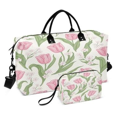 Imagem de CEBUGI Bolsa feminina acolchoada com flor de tulipa grande, bolsa de viagem de fim de semana, bolsas hospitalares para trabalho de parto e parto