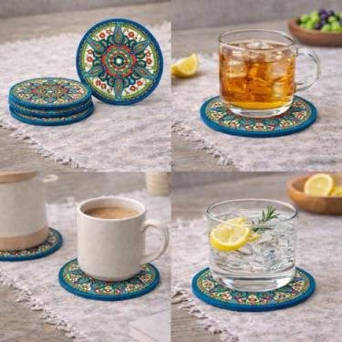 Imagem de Conjunto de porta-copos redondos isolados para copos base decorativa de chá e mesa almofadas de proteção para copos, tigelas e pratos resistente ao calor retrô 4 peças 01