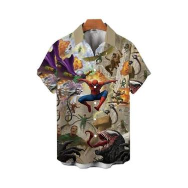 Imagem de Camisa Casual De Manga Curta Com Estampa 3D Do Homem-Aranha Para Homen