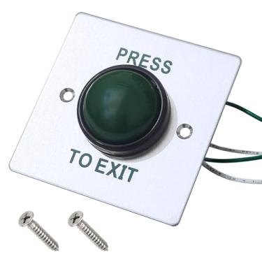 Imagem de Interruptor de botão de pressão para sair de aço inoxidável verde Pressione para sair Botão de porta do painel com acabamento escovado com parafusos para conjunto de bloqueio de controle de acesso
