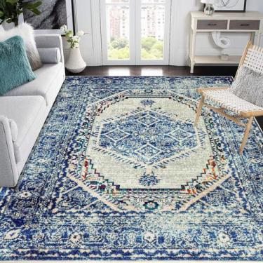 Imagem de Alfombra de Área Vintage Azul Crema Fácil de Lavar 160x230 cm - Easy-G
