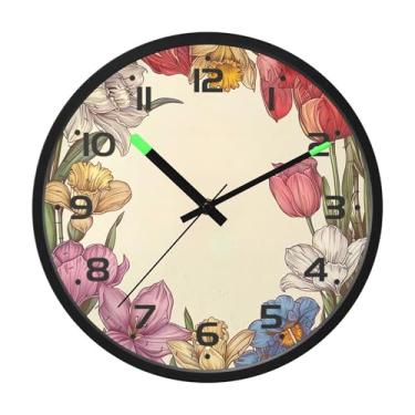 Imagem de SEHANY Herb Wildflower Relógio de parede silencioso sem tique-taque relógio redondo operado por bateria 30 cm controle de som luz noturna relógios de parede para sala de estar, cozinha, quarto