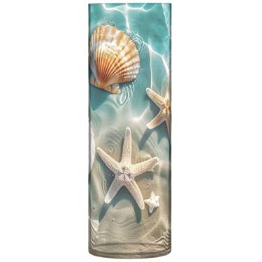 Imagem de Vasos de flores cilíndricos estrela do mar conchas de praia para centros de mesa vaso redondo de plástico personalizado bonito decoração moderna sala de estar, 30 cm x 9,9 cm