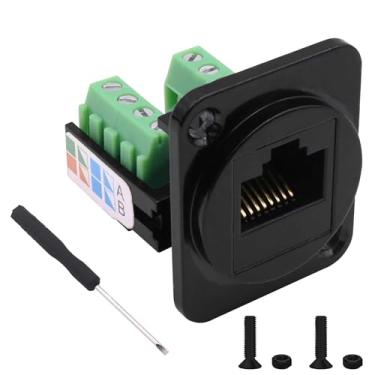 Imagem de CybNemo Adaptador de terminal de parafuso conector sem solda RJ45 tipo D RJ45 8P8C fêmea para acoplador terminal de 8 pinos extensor Ethernet Cat5E (preto)