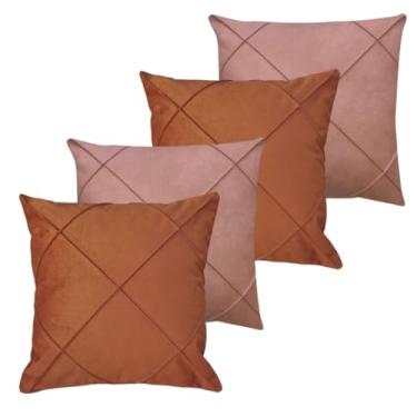 Imagem de Almofadas Cheias em Suede Drapeada 45x45cm Decorativas Sala Quarto Sofá(2 ROSE + 2 TERRACOTA)