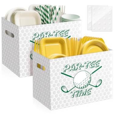Imagem de AKAIXI 2 peças de suporte de utensílios de golfe de papel para decorações de festa de golfe, suporte de talheres descartável com alças para artigos de festa de aniversário, lembrancinhas de festa