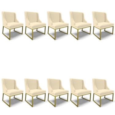 Imagem de Cadeira Sala De Jantar Industrial Dourado Kit 10 Liz Linho D03 - D'rossi Bege
