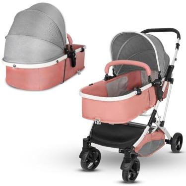 Imagem de Carrinho De Bebê 2 Em 1, Carrinho Bebê PortáTil DobráVel, Cadeira AjustáVel, Cesta De Dormir RemovíVel, Peso MáXimo Suportado 15kg (Rosa)