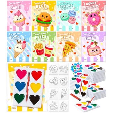 Imagem de Valentines Day Cards for Kids School - 24 Packs Heart Watercolor Paint Sets with Dessert Food Cards, Valentines Day Gifts for Kids Classroom Prize Exchange, Valentine Art Party Favors for Boys Girls