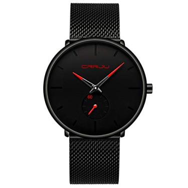 Imagem de FIZILI Relógios masculinos ultrafinos minimalistas à prova d'água – Relógio de pulso moderno masculino unissex com pulseira de malha de aço inoxidável, vermelho, 4.02 cm, Estilo minimalista moderno