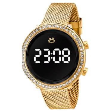 Imagem de Relógio Feminino Digital + Colar e Brincos Banhados a Ouro com Strass Elegante - Kit Maria Premium