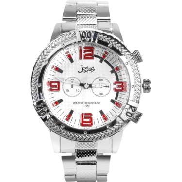 Imagem de Relógio Masculino Analógico Aço Inox Prata + Cordão Grosso com Pingente Cruz + Caixa Premium