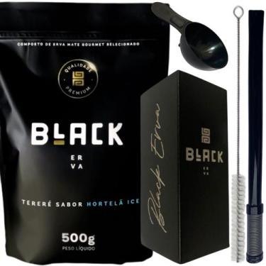 Imagem de Kit Tereré Black Erva Mate Copo quadrado Inox Preto Bomba Mola Externa