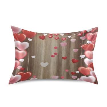 Imagem de ATTX Fronha de cetim de coração vermelho rosa com fecho de envelope, macia e refrescante para cabelo e pele, tamanho Queen 559 x 76 cm (559)