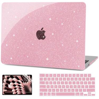 Imagem de G JGOO Capa compatível com MacBook Air de 13 polegadas 2025 2024 2023 2022 M4 A3240 M3 A3113 M2 A2681, capa rígida com glitter platsic para MacBook Air de 13,6 polegadas + capa de teclado + adesivo de