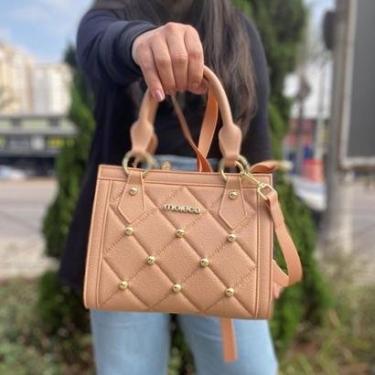 Imagem de Bolsa Feminina Moleca Espaçosa Média Quadrada Aplicações Preto Lisa-Feminino