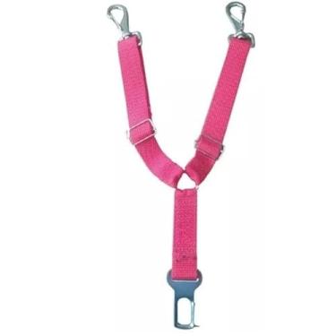 Imagem de Cinto Segurança Duplo Pet Cachorro Gato Animais de Estimação Ajustável, Proteção para Viagem com Pets(Vermelho)