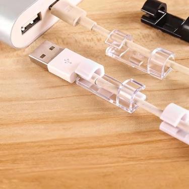 Imagem de 20 clipes de cabo, suportes de arame adesivos fortes, sem organizador de cabos de perfuração, para mesa, parede, escritório