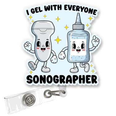 Imagem de ULTRAVUTT Carretel de crachá ultrassonografista I gel com todos carretel de crachá retrátil com clipe jacaré para equipe de imagens médicas de ultrassom