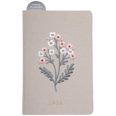 Imagem de WORLD TRAVELER Agenda 2026 - Agenda de calendário semanal e mensal de 15 x 20 cm com marcador de página e fita para escola e escritório, tamanho 15 x 20, flor branca