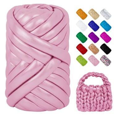 Imagem de LEREATI Fio grosso rosa roxo para tricotar à mão, fio tubular metálico jumbo de 500 g para bolsa de tricô de braço, cesta, travesseiro, cama para animais de estimação, artesanato DIY