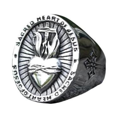 Imagem de Anel Amuleto Vintage De Coração Sagrado Para Homens Em Aço Inoxidável 