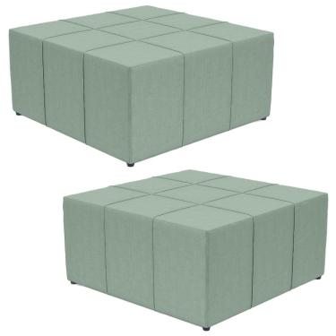 Imagem de Kit 02 Puffs Decorativos Para Sala de Estar Quadrado Milano 90x90cm W01 Linho Verde Menta - Lyam Decor