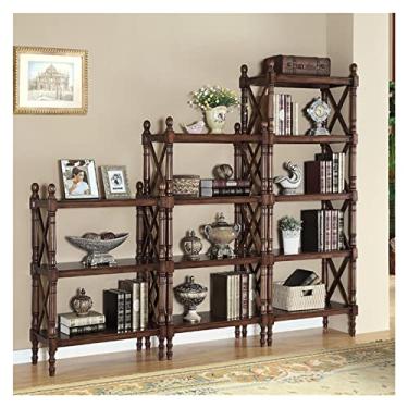 Imagem de Prateleira de madeira maciça de estilo europeu, estante de livros country do chão ao teto, prateleira multicamadas para cozinha, sala de estar, estudo (cor: 3 camadas cor nogueira 70 x 36 x 106 cm) (3