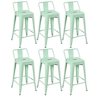 Imagem de Loft7, Kit - 6 x banquetas médias Iron Tolix com encosto - 66 cm - Verde claro