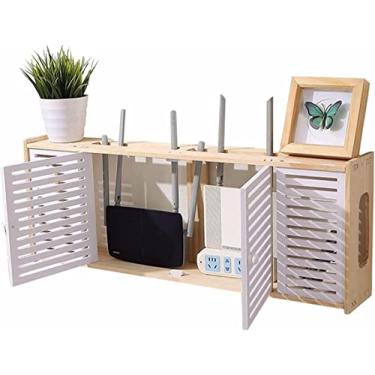 Imagem de HHHJQFAAT Caixa de armazenamento multifuncional para roteador, sem perfuração, rack de TV flutuante, suporte oculto para gerenciamento de cabos, caixa de armazenamento de decoração criativa (branco 76
