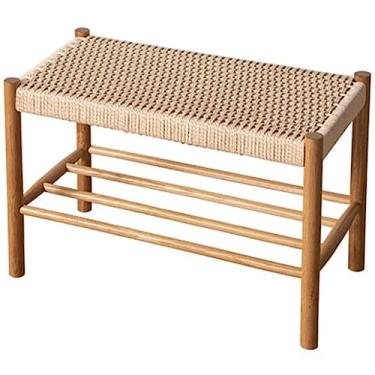 Imagem de Banco de sapateira com organizador de botas banco de entrada industrial com prateleira de armazenamento de sapatos 2 níveis pequeno rack de sapatos rústico para espaços pequenos (cor: cor de madeira