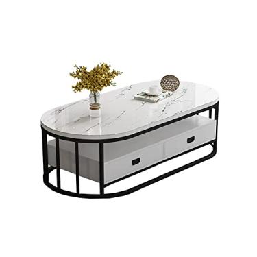 Imagem de U5GAAALPPQ9 Mesa de centro com espaço de armazenamento, mesa de jantar de vidro temperado e madeira com pernas de suporte ousadas, branco-preto e branco-dourado (branco preto)