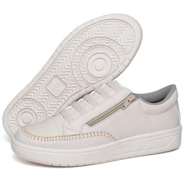 Imagem de Tênis Feminino Casual Cano Baixo, Estilo Mocassim, Conforto Acolchoado, Resistente à Água (Bege, BR, Adulto, Numérico, 38)