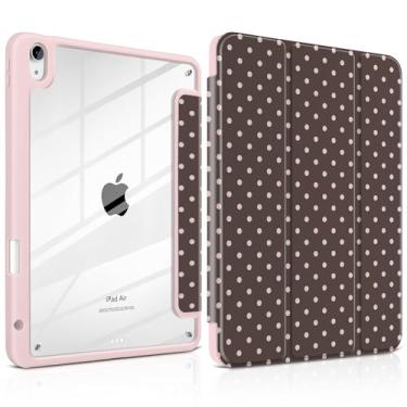 Imagem de TWOLSKOO Capa para iPad Air de 11 polegadas (M3 2025 / M2 2024), parte traseira de acrílico transparente com amortecedor de TPU, suporte de lápis, suporte de três dobras, hibernar/despertar automático
