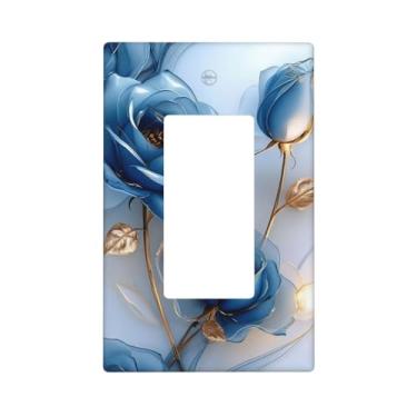 Imagem de Capas decorativas para interruptores de luz azul marinho rosa floral 1 Gang Rocker Outlet placa decorativa para interruptores de luz GFCI para decoração de casa