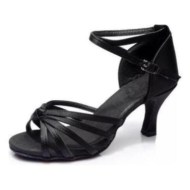 Imagem de Sapatos de dança com salto de seda de cetim latino para mulheres - J-O