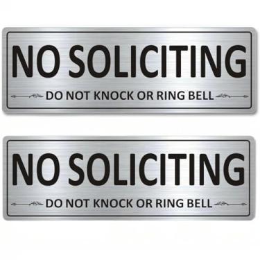 Imagem de Placa sem solicitação para casa, metal de alumínio autoadesivo, 19 x 6,3 cm, placas resistentes ao desbotamento ou porta da frente, casa, escritório, parede, 2 peças